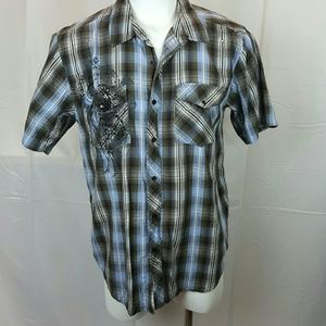PARTS shirt short sleeve blue&black size Large